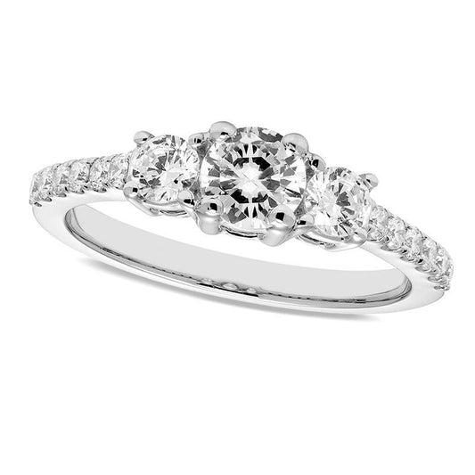 1.0 CT. T.W. Certified Natural Diamond Three Stone Engagement Ring in Solid 14K White Gold (I/I1)