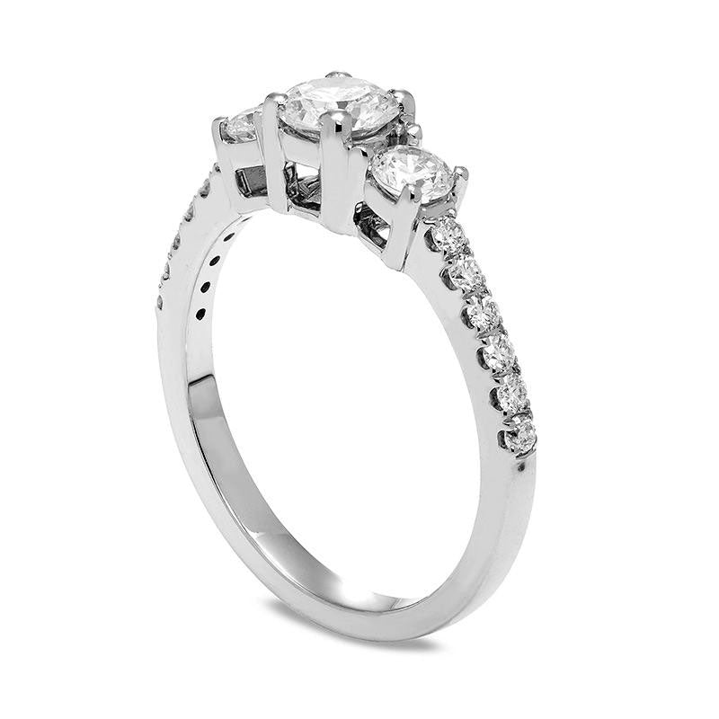 1.0 CT. T.W. Certified Natural Diamond Three Stone Engagement Ring in Solid 14K White Gold (I/I1)