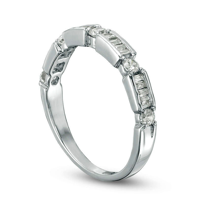 0.50 CT. T.W. Baguette and Round Natural Diamond Alternating Wedding Band in Solid 10K White Gold