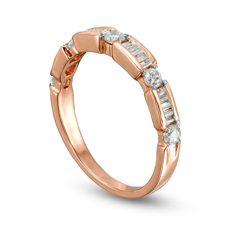 0.50 CT. T.W. Baguette and Round Natural Diamond Alternating Wedding Band in Solid 10K Rose Gold