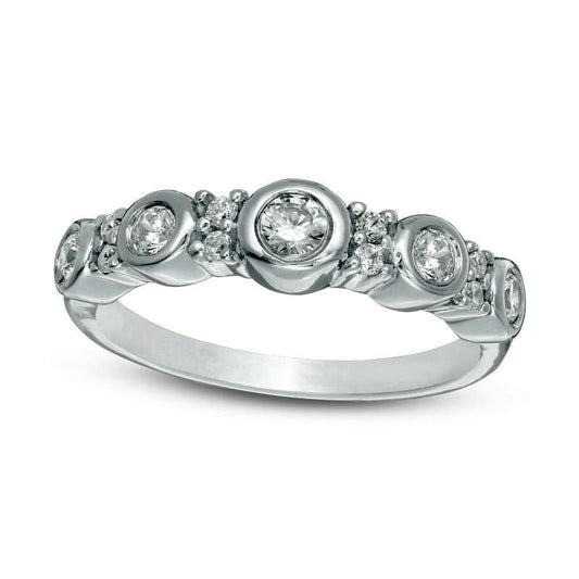 0.38 CT. T.W. Natural Diamond Alternating Anniversary Band in Solid 10K White Gold