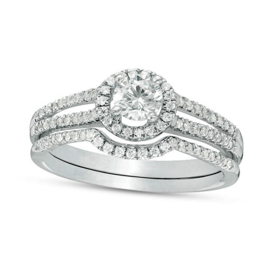 0.63 CT. T.W. Natural Diamond Frame Bridal Engagement Ring Set in Solid 10K White Gold