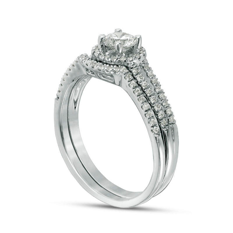 0.63 CT. T.W. Natural Diamond Frame Bridal Engagement Ring Set in Solid 10K White Gold