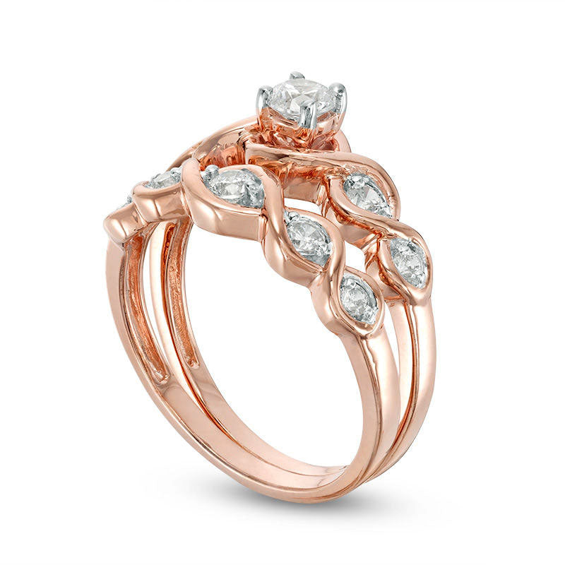 0.50 CT. T.W. Natural Diamond Twist Bridal Engagement Ring Set in Solid 10K Rose Gold