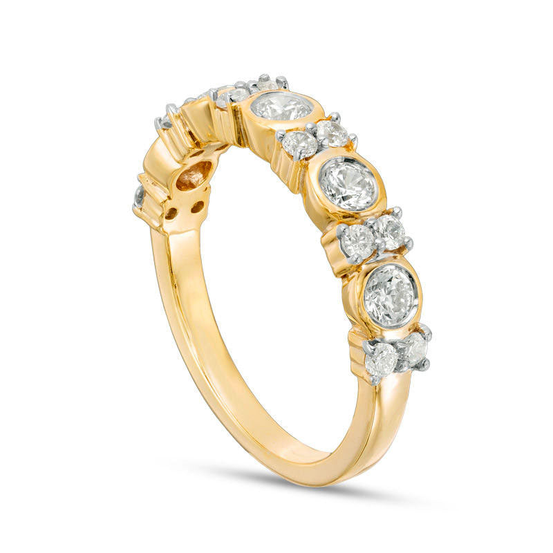 0.75 CT. T.W. Natural Diamond Alternating Anniversary Band in Solid 10K Yellow Gold