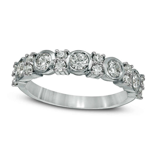 0.75 CT. T.W. Natural Diamond Alternating Anniversary Band in Solid 10K White Gold