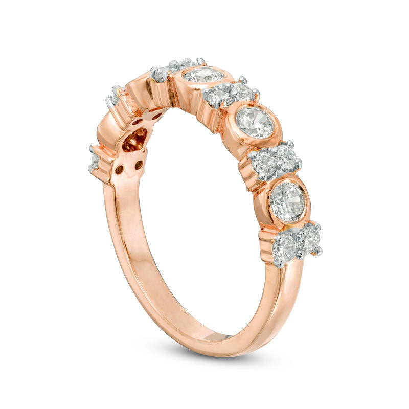 0.75 CT. T.W. Natural Diamond Alternating Anniversary Band in Solid 10K Rose Gold