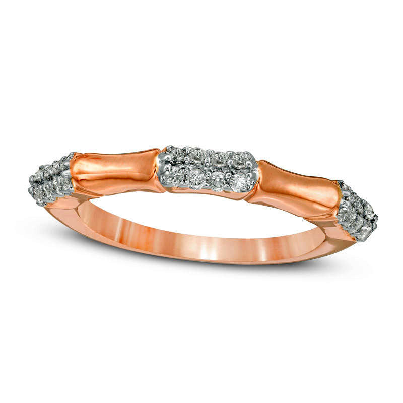 0.25 CT. T.W. Natural Diamond Station Bamboo Band in Solid 10K Rose Gold