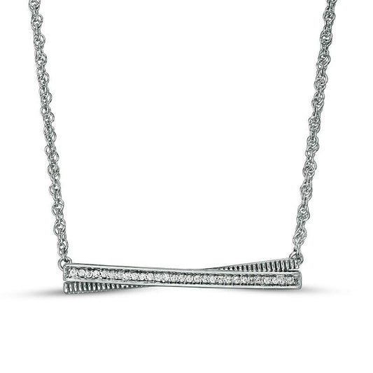 0.05 CT. T.W. Natural Diamond Crossover Bar Necklace in Sterling Silver - 17"