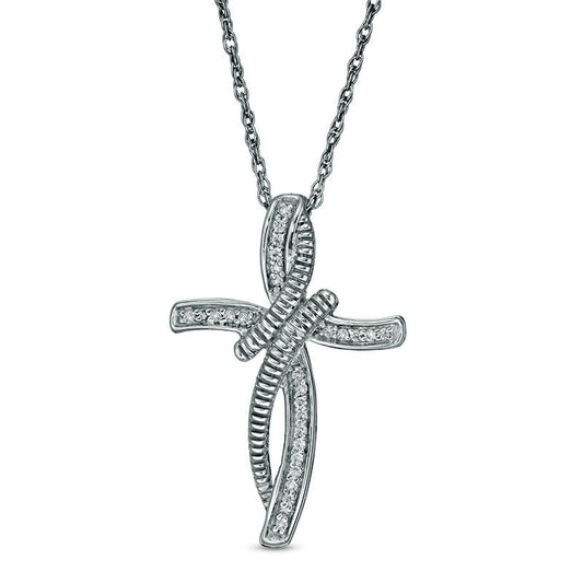 0.1 CT. T.W. Natural Diamond Bypass Cross Pendant in Sterling Silver