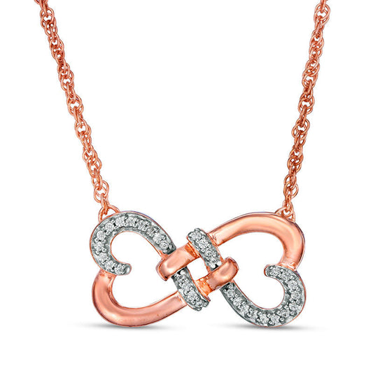 0.1 CT. T.W. Natural Diamond Love Knot Double Heart Necklace in 10K Rose Gold - 17.5"