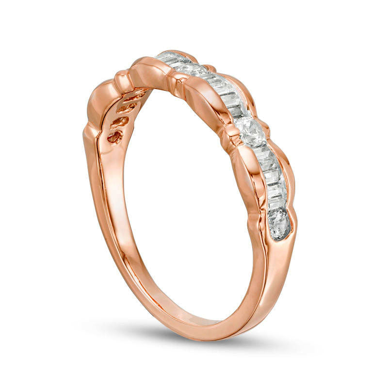 0.33 CT. T.W. Baguette and Round Natural Diamond Scallop Wedding Band in Solid 10K Rose Gold