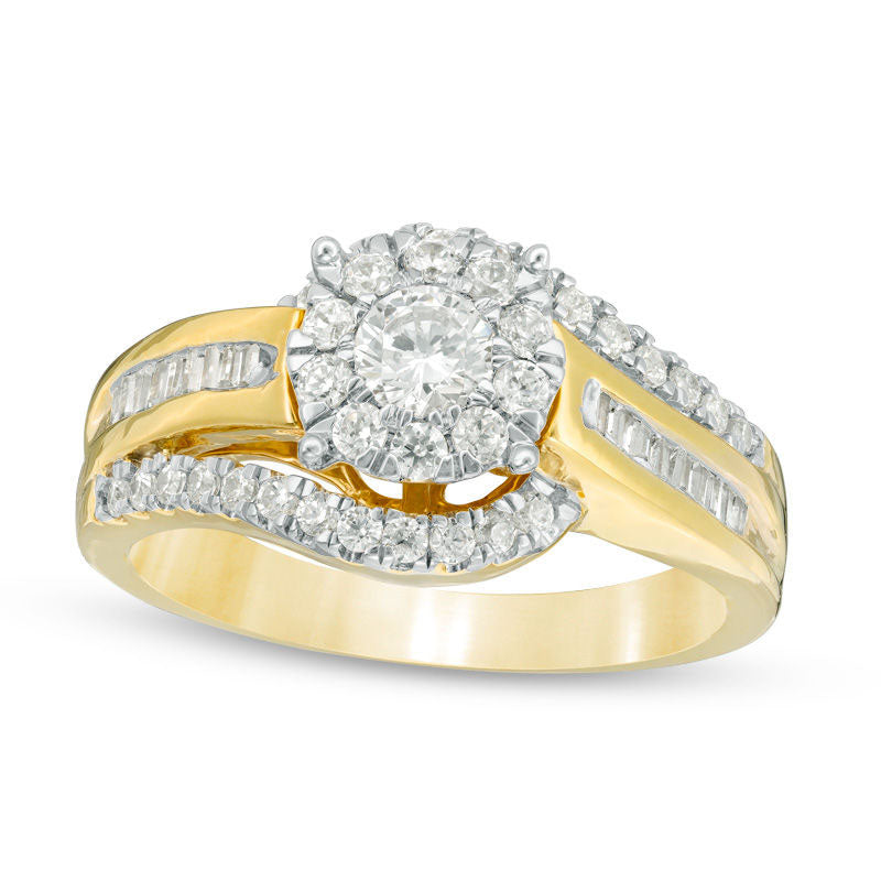 0.75 CT. T.W. Natural Diamond Frame Bypass Engagement Ring in Solid 10K Yellow Gold