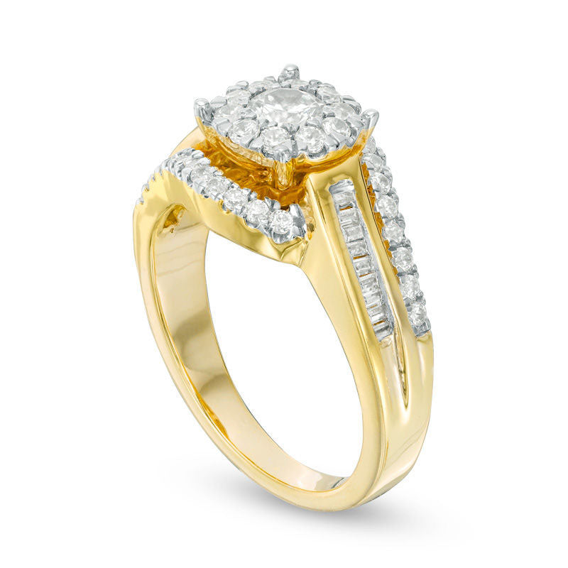 0.75 CT. T.W. Natural Diamond Frame Bypass Engagement Ring in Solid 10K Yellow Gold