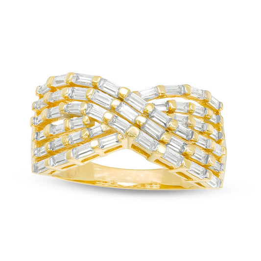 1.0 CT. T.W. Baguette Natural Diamond Multi-Row Crossover Ring in Solid 14K Gold