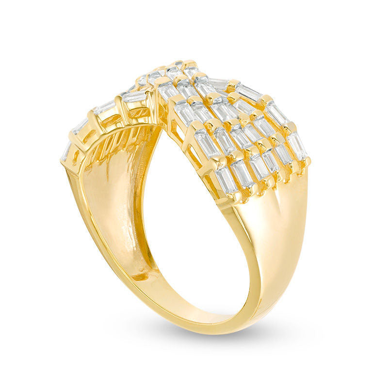 1.0 CT. T.W. Baguette Natural Diamond Multi-Row Crossover Ring in Solid 14K Gold