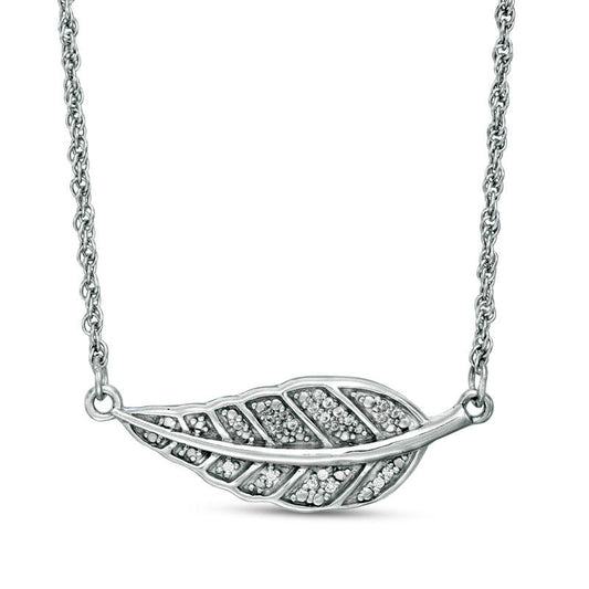 0.05 CT. T.W. Natural Diamond Feather "Be Free" Message Necklace in Sterling Silver - 17"