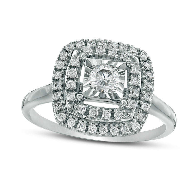 0.50 CT. T.W. Natural Diamond Double Cushion Frame Engagement Ring in Solid 14K White Gold