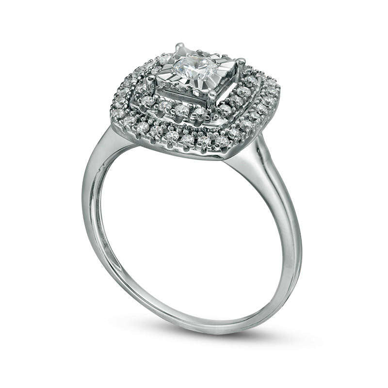 0.50 CT. T.W. Natural Diamond Double Cushion Frame Engagement Ring in Solid 14K White Gold