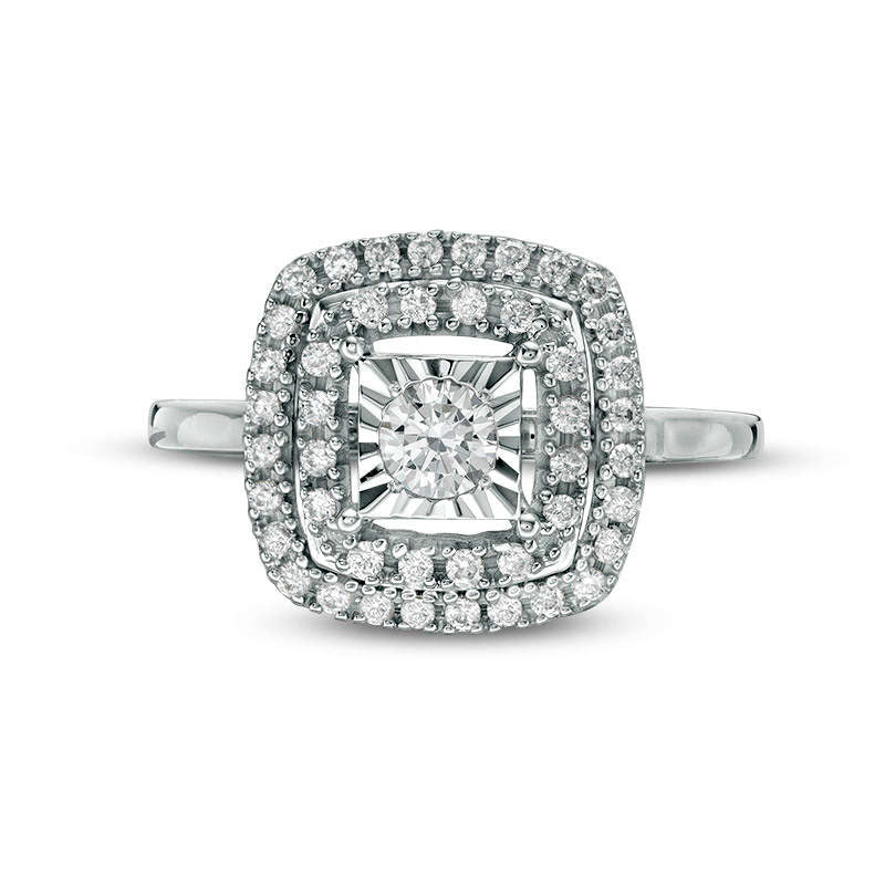 0.50 CT. T.W. Natural Diamond Double Cushion Frame Engagement Ring in Solid 14K White Gold