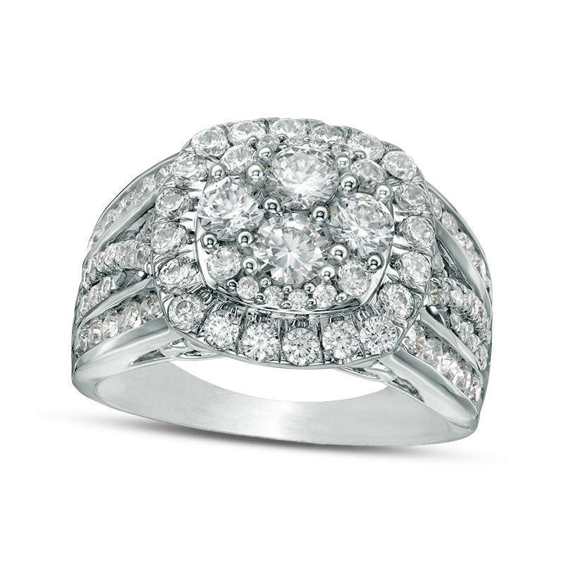 2.0 CT. T.W. Composite Natural Diamond Cushion Frame Twist Multi-Row Engagement Ring in Solid 14K White Gold