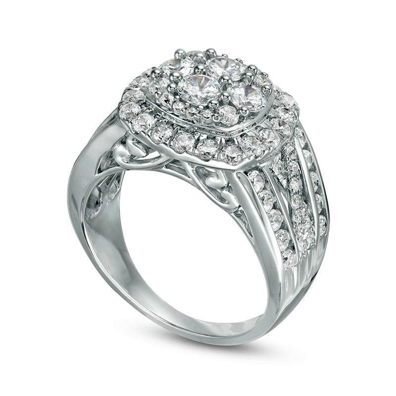 2.0 CT. T.W. Composite Natural Diamond Cushion Frame Twist Multi-Row Engagement Ring in Solid 14K White Gold