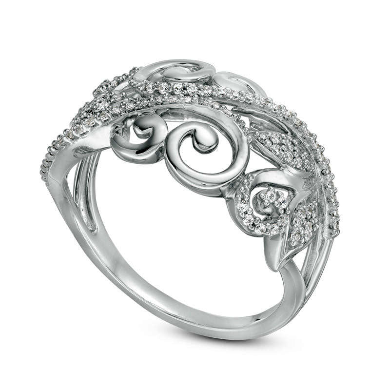 0.20 CT. T.W. Natural Diamond Scroll Vine with Leaves Anniversary Band in Solid 10K White Gold