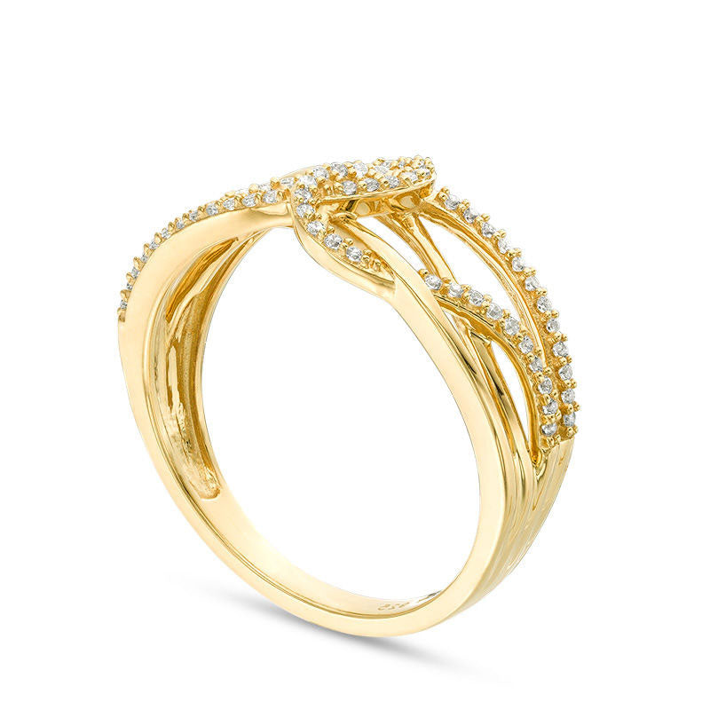 0.17 CT. T.W. Natural Diamond Layered Crossover Looped Ring in Solid 10K Yellow Gold