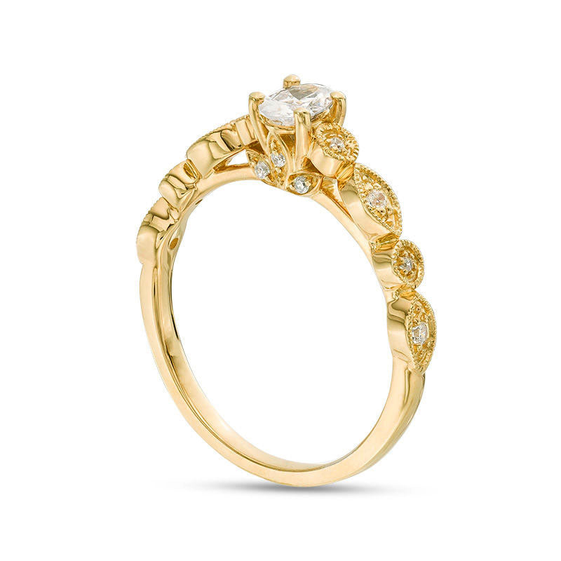 0.38 CT. T.W. Oval Natural Diamond Antique Vintage-Style Engagement Ring in Solid 14K Gold