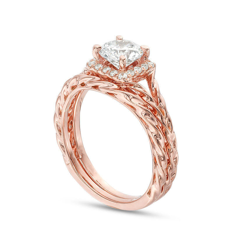 1.17 CT. T.W. Natural Diamond Square Frame Twist Rope Bridal Engagement Ring Set in Solid 14K Rose Gold