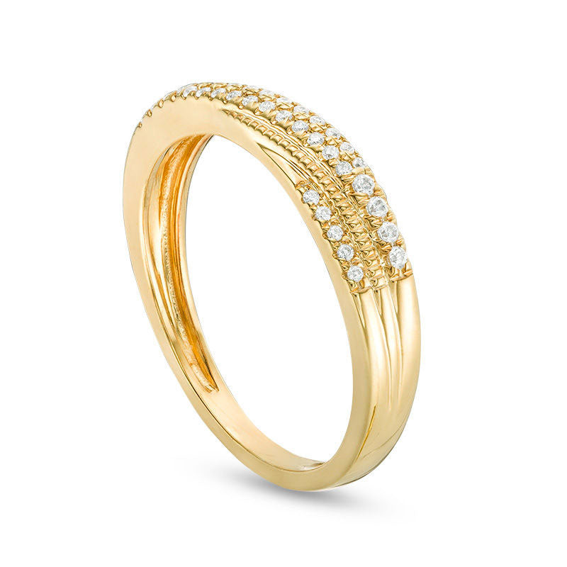 0.17 CT. T.W. Natural Diamond Crossover Antique Vintage-Style Anniversary Band in Solid 10K Yellow Gold