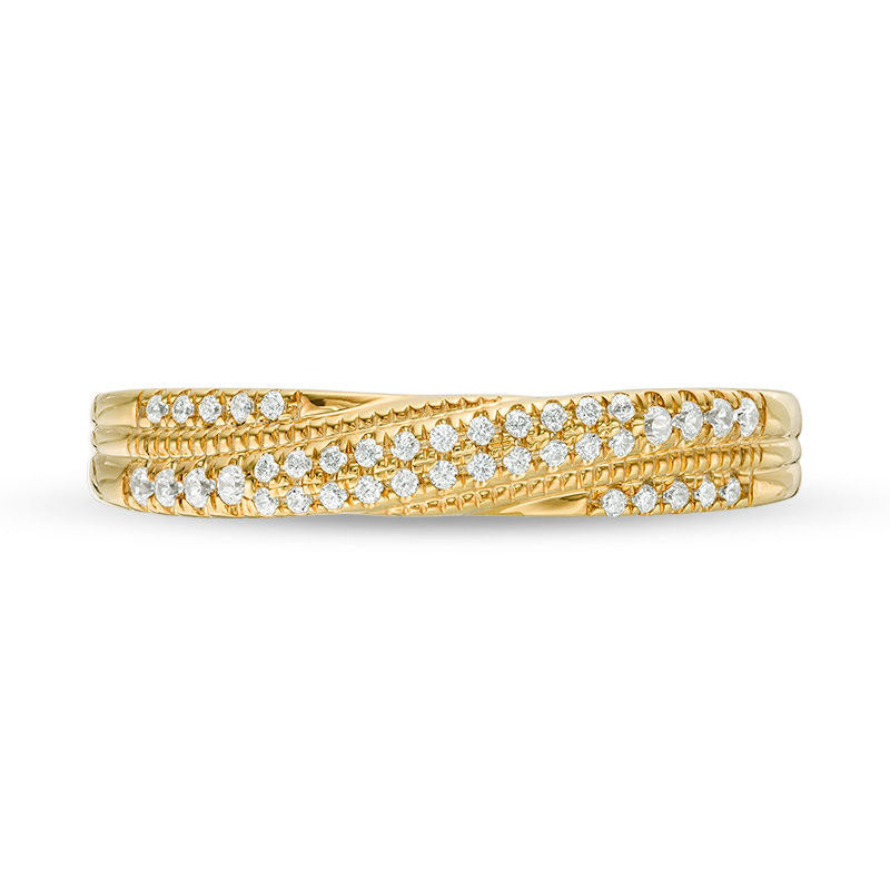 0.17 CT. T.W. Natural Diamond Crossover Antique Vintage-Style Anniversary Band in Solid 10K Yellow Gold