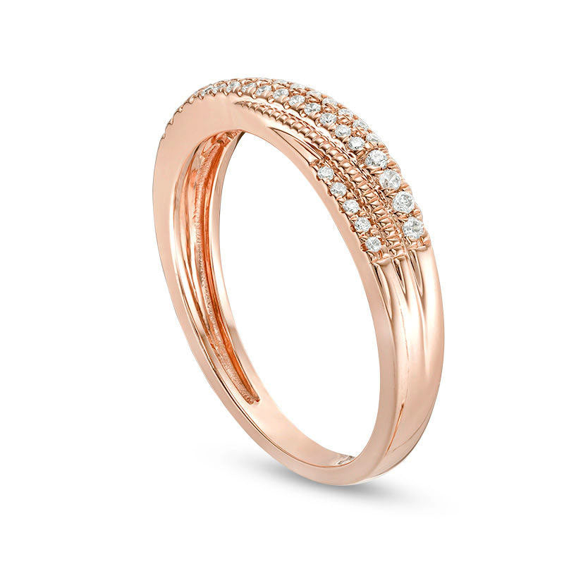 0.17 CT. T.W. Natural Diamond Crossover Antique Vintage-Style Anniversary Band in Solid 10K Rose Gold