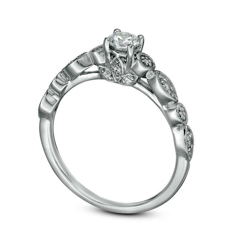 0.33 CT. T.W. Natural Diamond Antique Vintage-Style Engagement Ring in Solid 14K White Gold