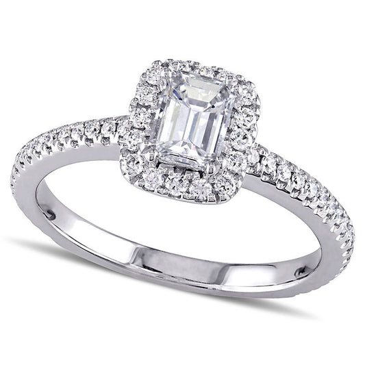 0.88 CT. T.W. Emerald-Cut Natural Diamond Frame Engagement Ring in Solid 14K White Gold (H/VS2)