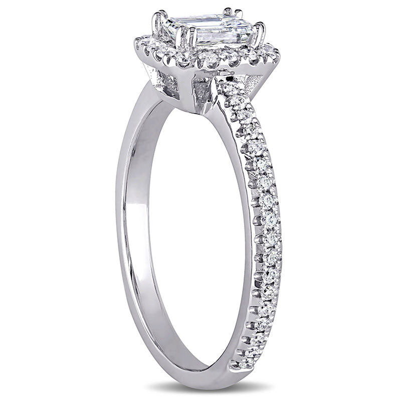 0.88 CT. T.W. Emerald-Cut Natural Diamond Frame Engagement Ring in Solid 14K White Gold (H/VS2)