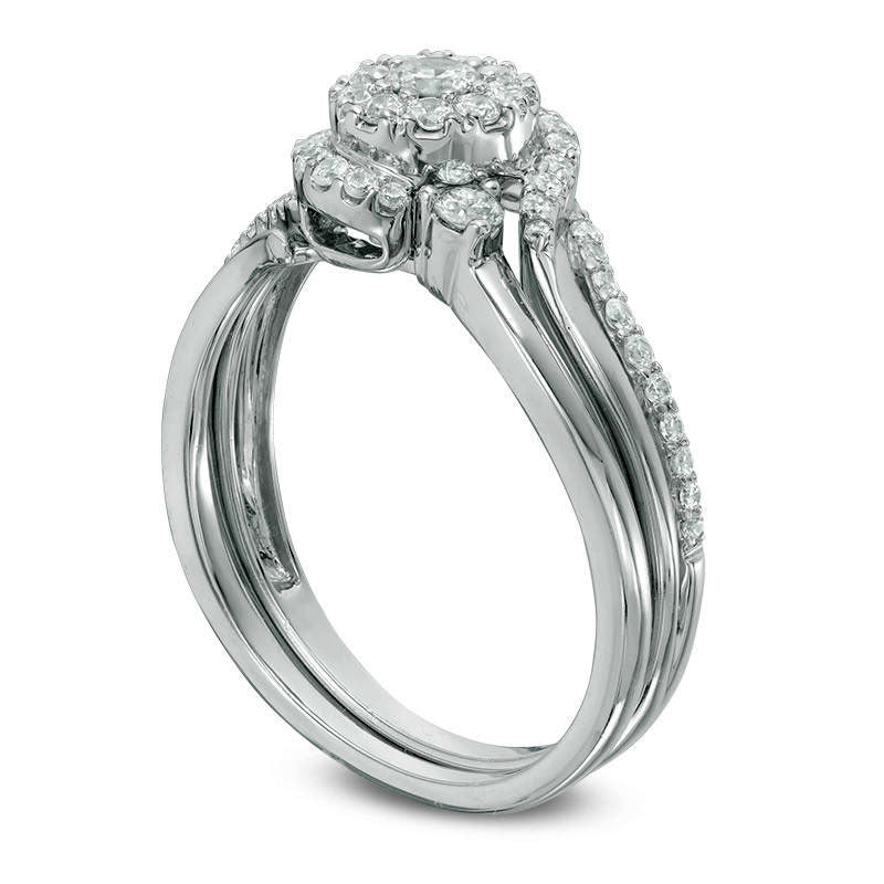 0.50 CT. T.W. Natural Diamond Swirl Bypass Frame Bridal Engagement Ring Set in Solid 10K White Gold