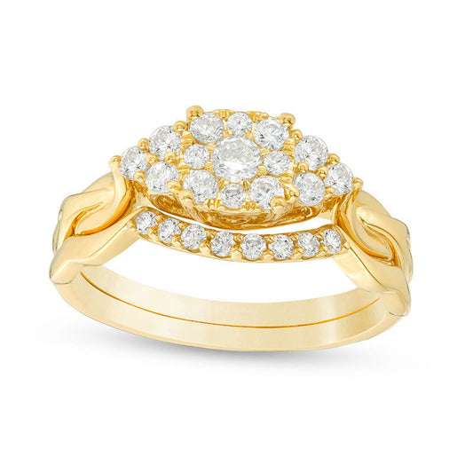 0.50 CT. T.W. Natural Diamond Frame Tri-Sides Layered Shank Bridal Engagement Ring Set in Solid 14K Gold