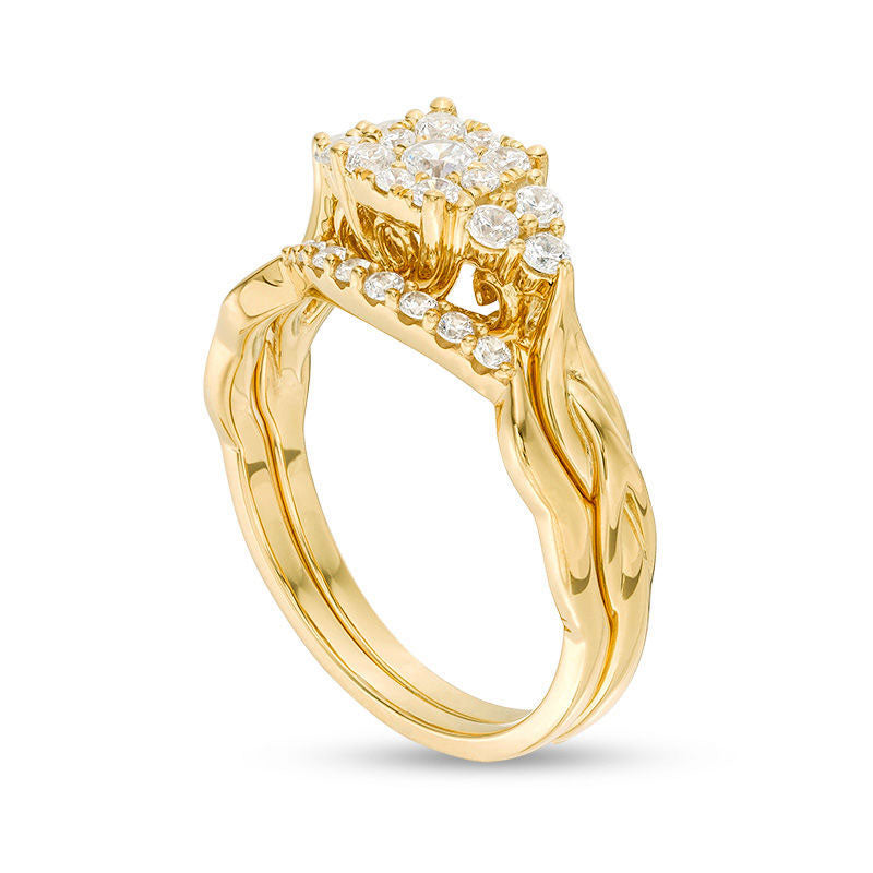 0.50 CT. T.W. Natural Diamond Frame Tri-Sides Layered Shank Bridal Engagement Ring Set in Solid 14K Gold