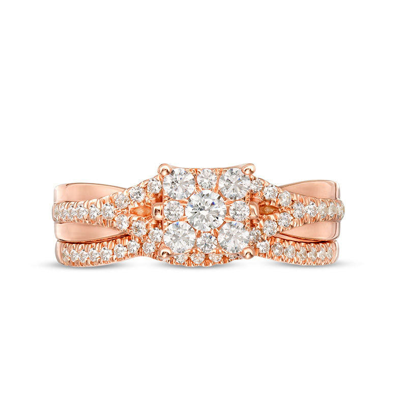 0.63 CT. T.W. Natural Diamond Square Frame Bridal Engagement Ring Set in Solid 14K Rose Gold