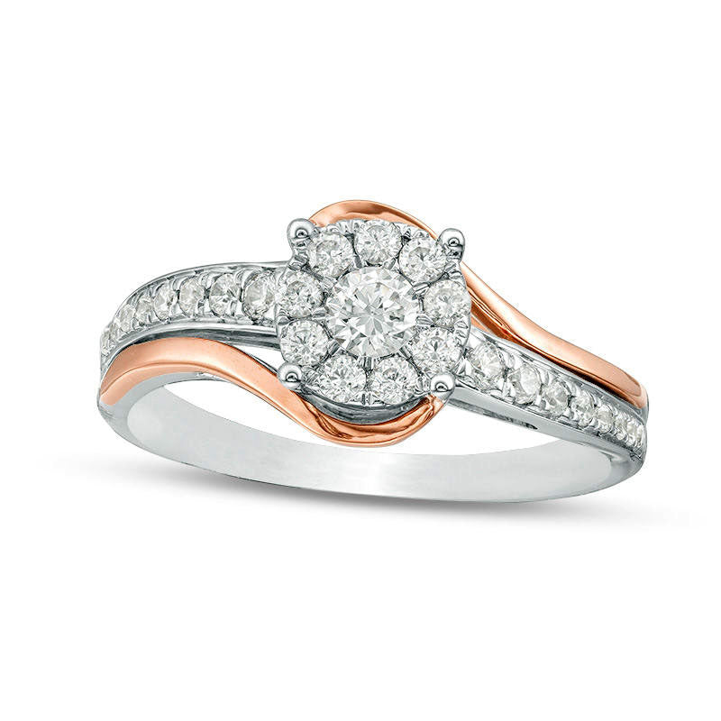 0.50 CT. T.W. Natural Diamond Frame Swirl Bypass Engagement Ring in Solid 14K Two-Tone Gold