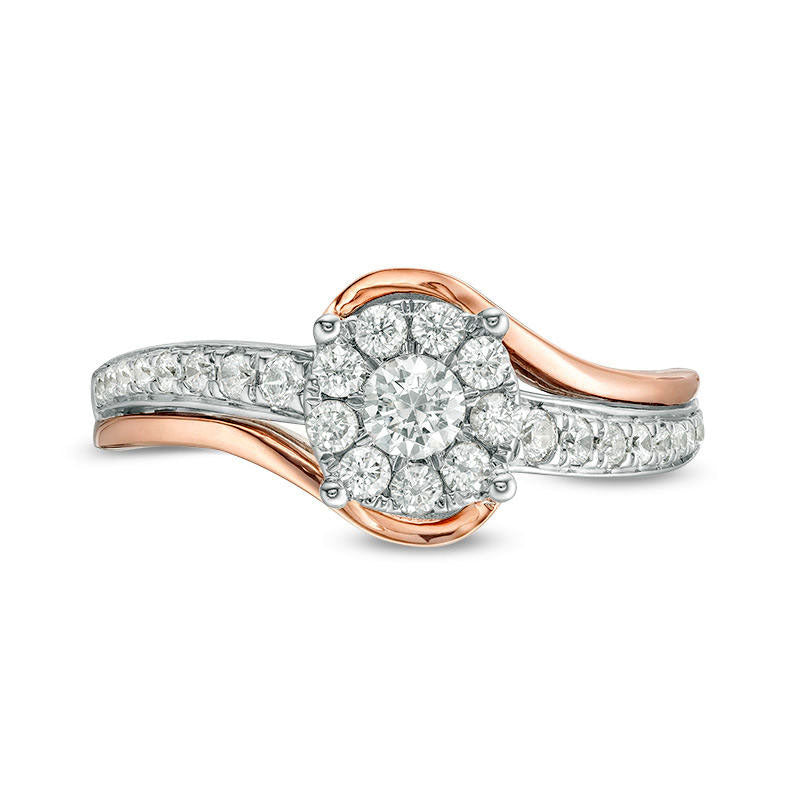 0.50 CT. T.W. Natural Diamond Frame Swirl Bypass Engagement Ring in Solid 14K Two-Tone Gold