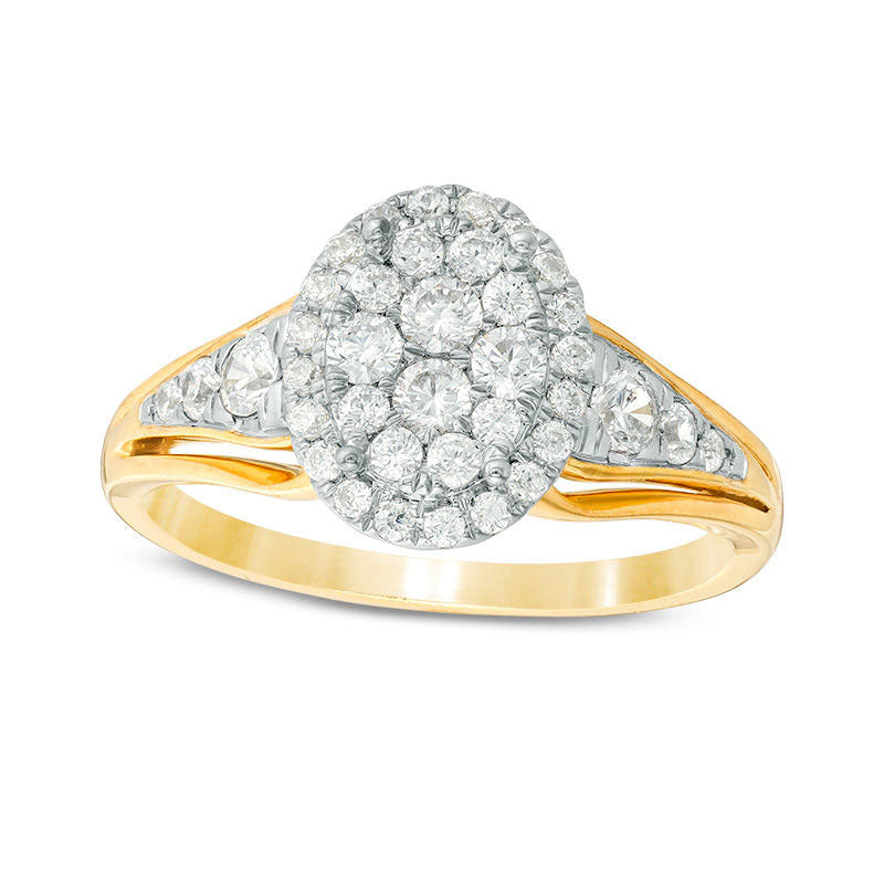 0.75 CT. T.W. Composite Natural Diamond Oval Frame Engagement Ring in Solid 14K Two-Tone Gold