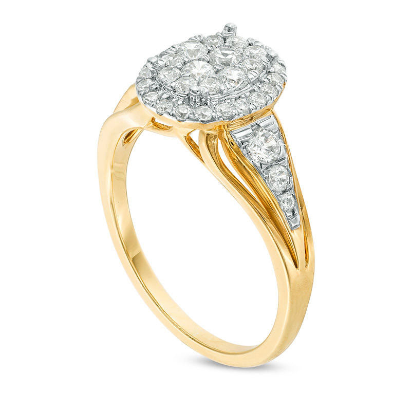 0.75 CT. T.W. Composite Natural Diamond Oval Frame Engagement Ring in Solid 14K Two-Tone Gold