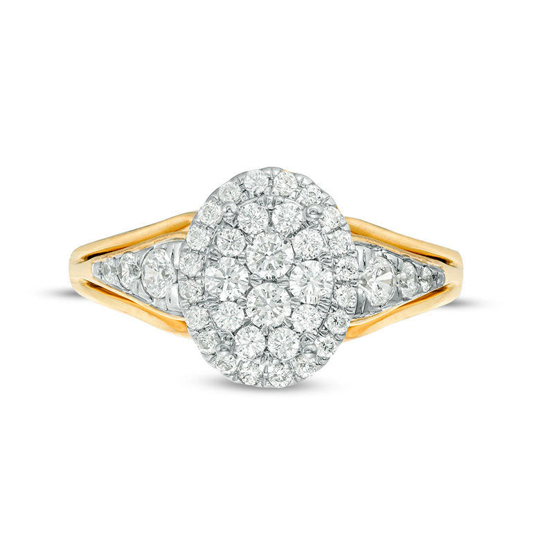 0.75 CT. T.W. Composite Natural Diamond Oval Frame Engagement Ring in Solid 14K Two-Tone Gold