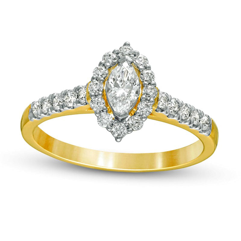 0.63 CT. T.W. Marquise Natural Diamond Frame Engagement Ring in Solid 14K Gold