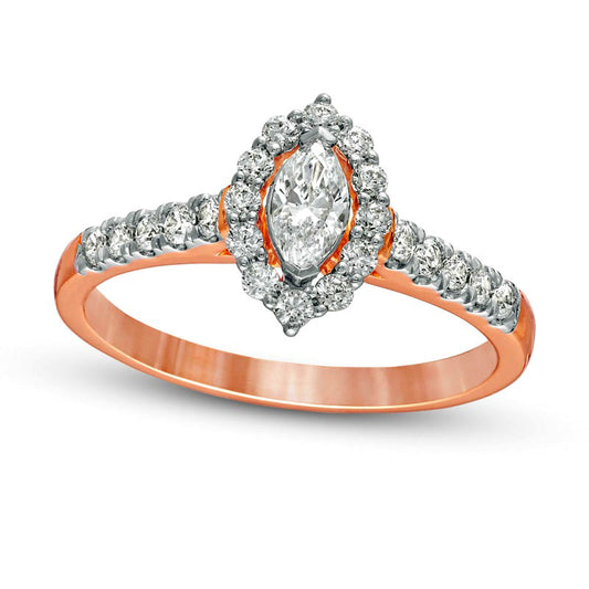 0.63 CT. T.W. Marquise Natural Diamond Frame Engagement Ring in Solid 14K Rose Gold