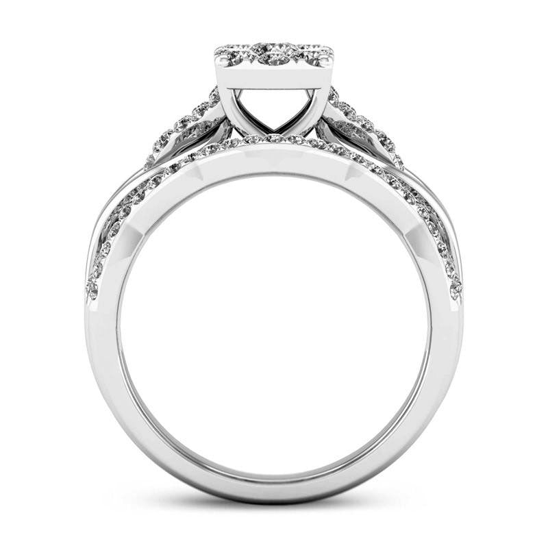 0.63 CT. T.W. Natural Diamond Square Frame Knot Shank Bridal Engagement Ring Set in Solid 14K White Gold