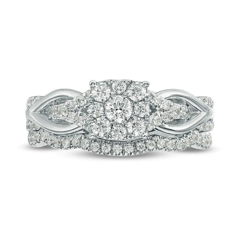 0.63 CT. T.W. Natural Diamond Square Frame Knot Shank Bridal Engagement Ring Set in Solid 14K White Gold