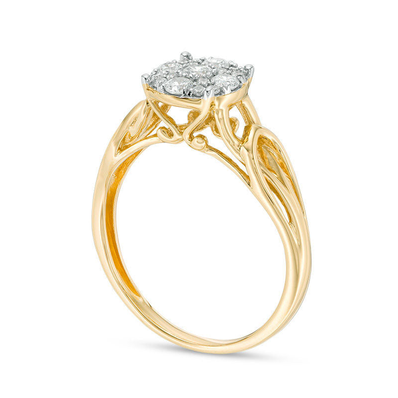 0.33 CT. T.W. Composite Natural Diamond Loop Shank Engagement Ring in Solid 10K Yellow Gold